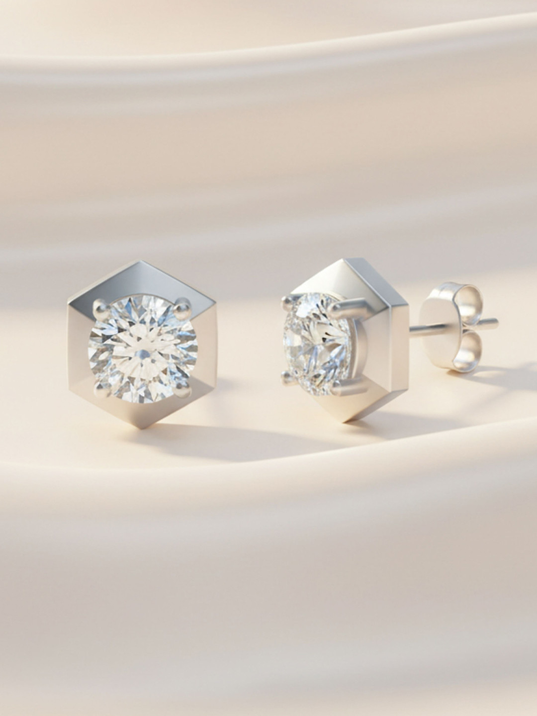 Kicky And Perky 925 Sterling Silver Round Shape Moissanite Stone Studded Earring