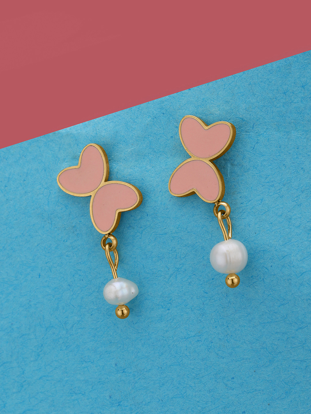 Carlton London Girls 18K Gold Plated Pearls Beaded Enamel Butterfly Drop Earring