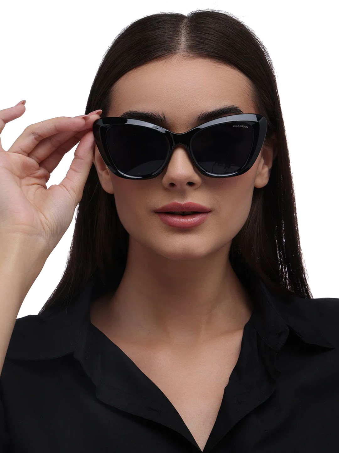 ZAADRAN Unisex Smart Lady Black Cateye Oversize Sunglass