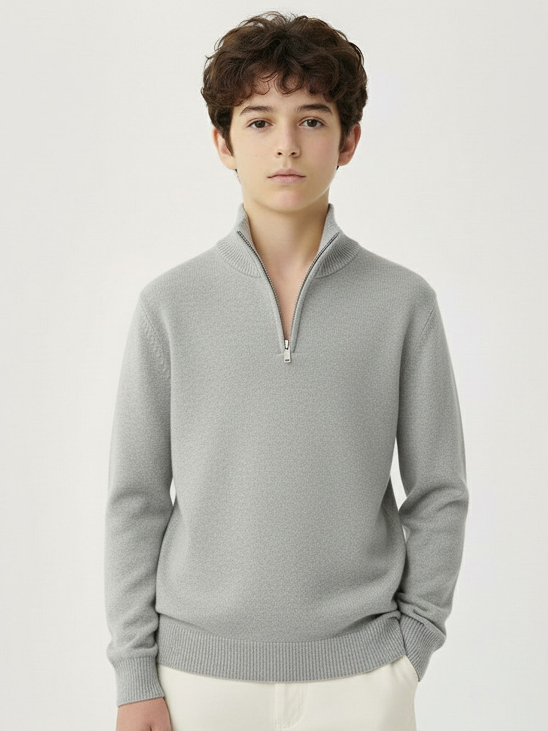 CLOTHIFY Boys High Neck Zip Detail Pullover Sweaters