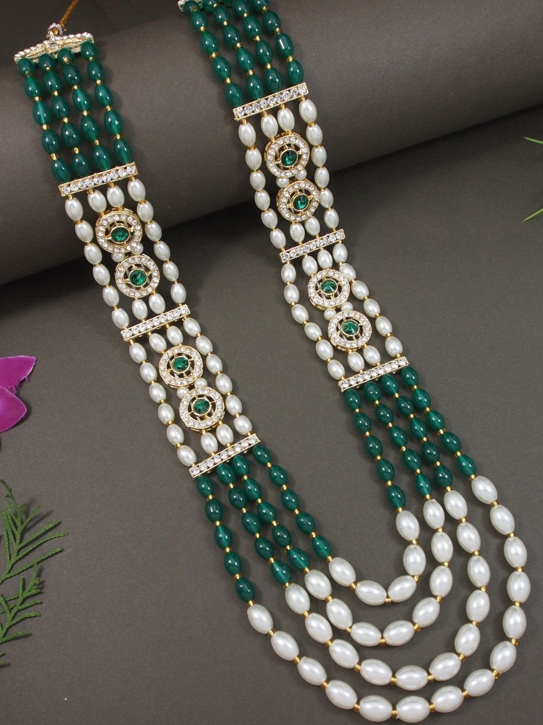 I Jewels Men Gold-Plated Artificial Stones Studded & Beaded Layered Square Shaped Necklace