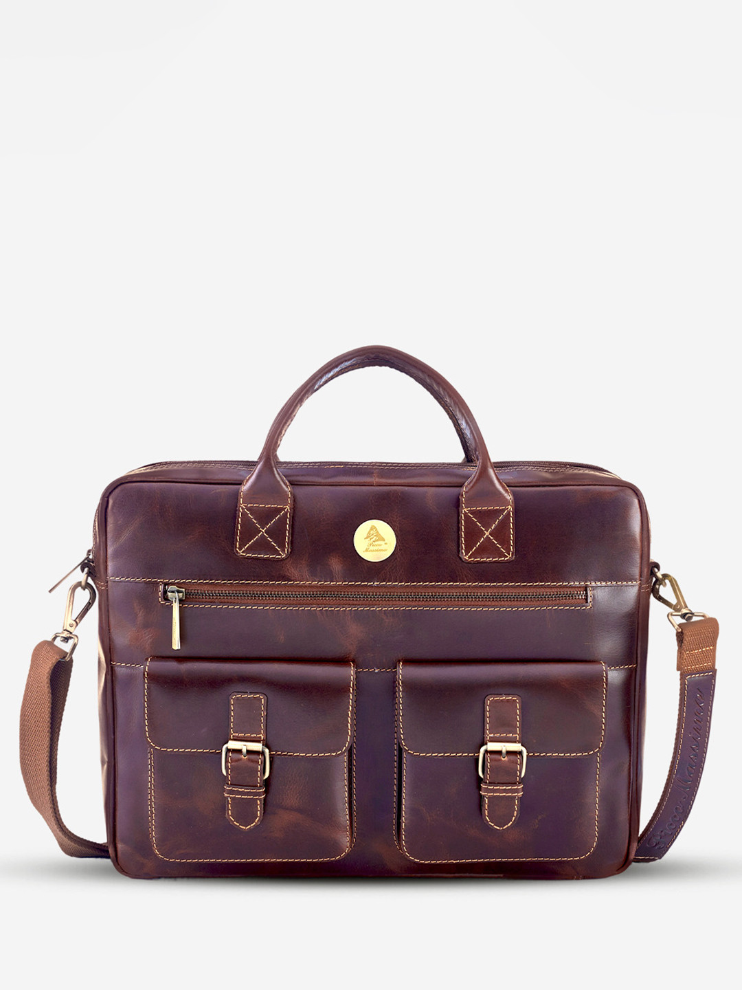 Picco Massimo Unisex Brown Leather Laptop Messenger Bag