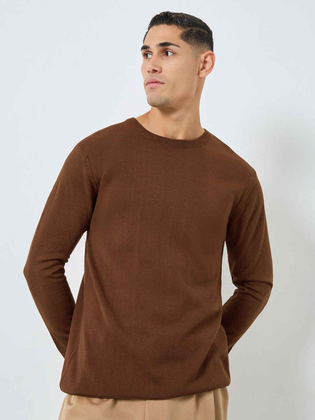 Styli Men Solid Crew Neck Sweater