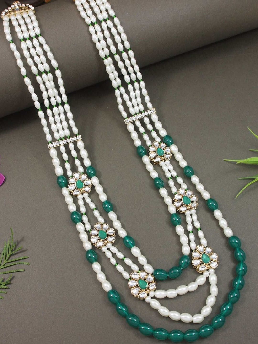 I Jewels Men Gold-Plated Artificial Stones Studded & Beaded Layered Statement Necklace