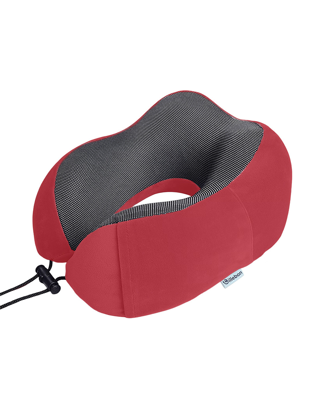 BILLEBON Red Solid Polycotton Breathable Firm Memory Foam Travel Pillow-4 x 25 x 25 cm