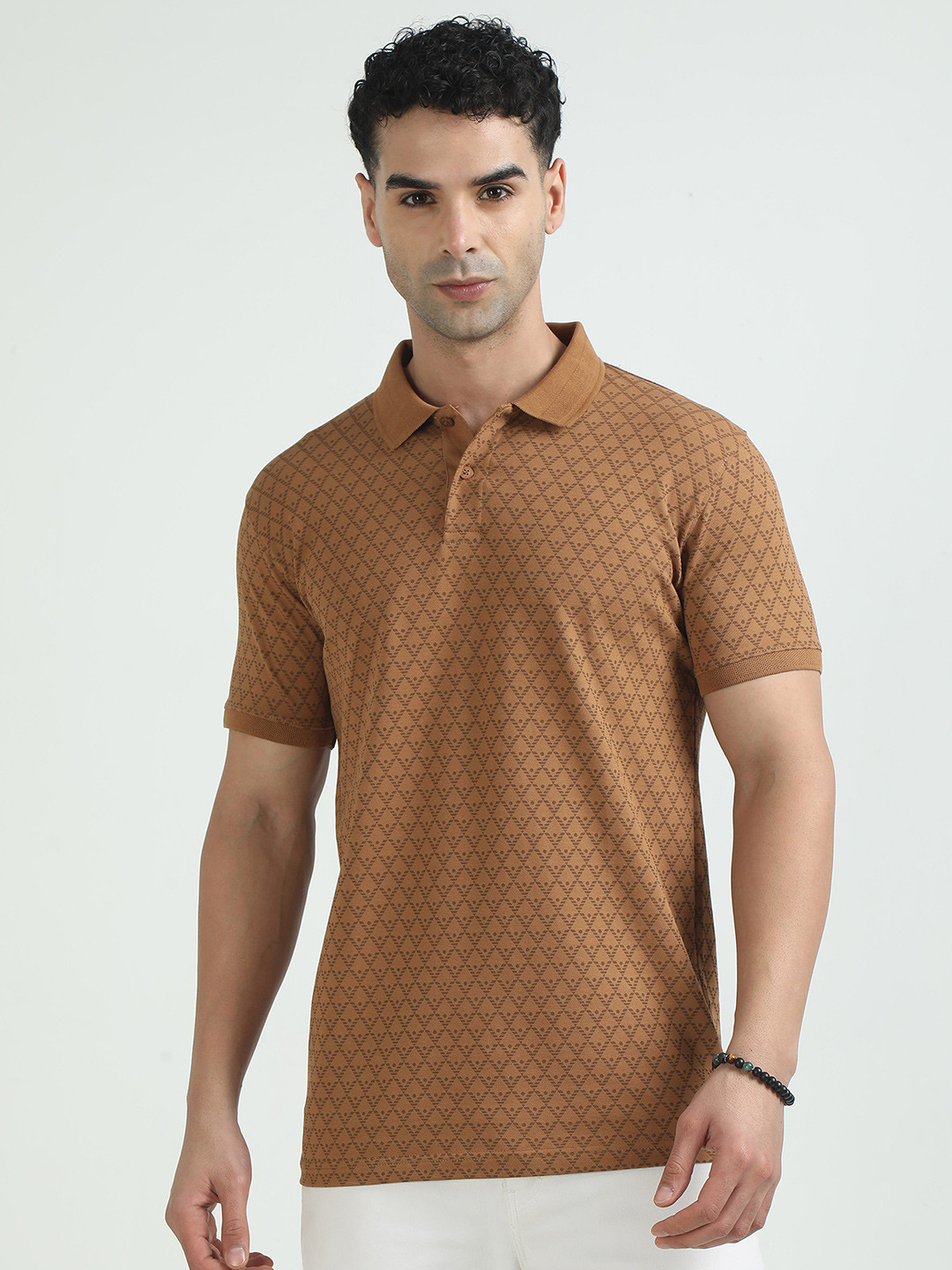 COOL COLORS Self Design Polo Collar Cotton T-shirt