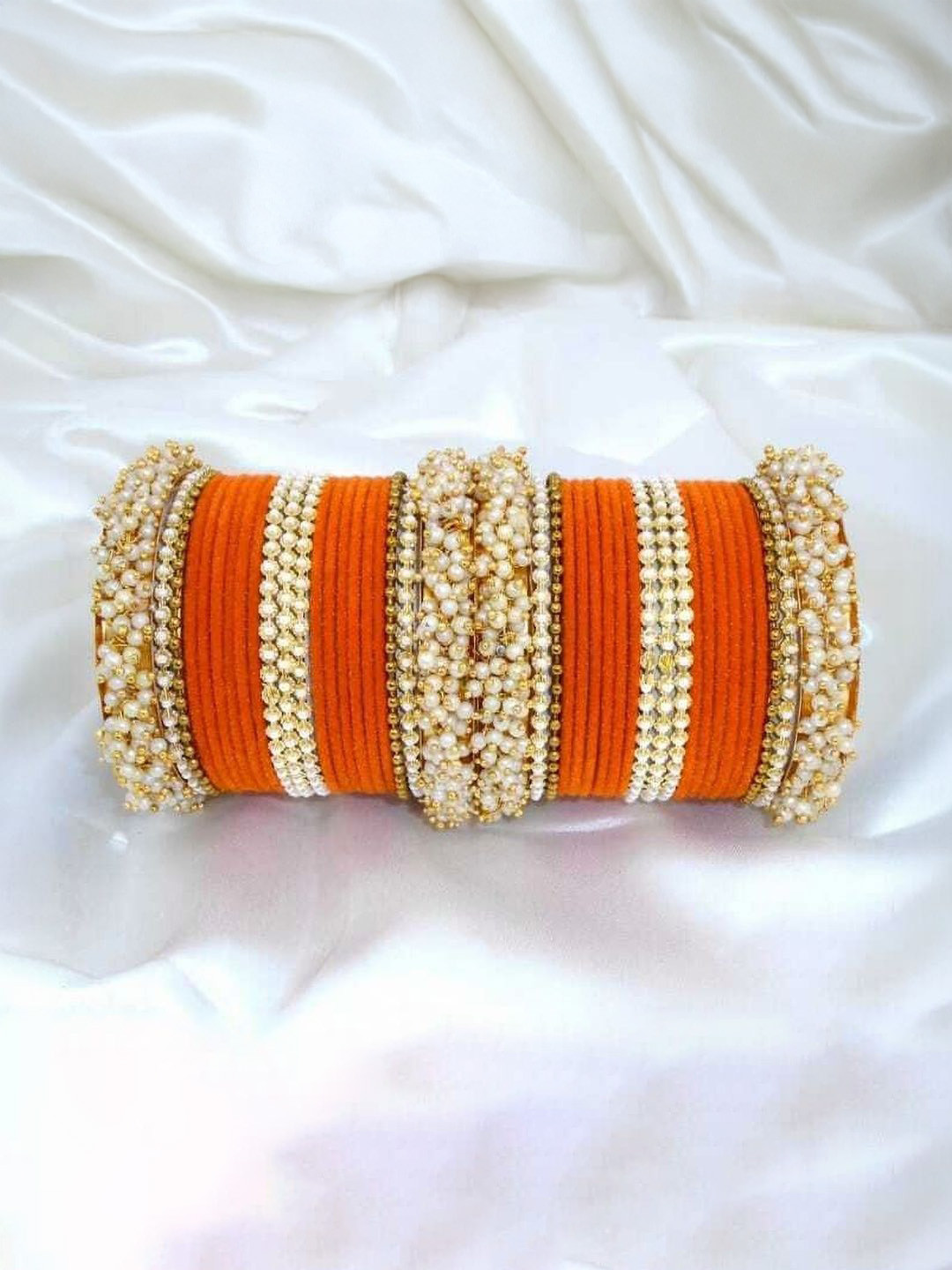 Adiba Fashion Factory Orange Glass Artificial Stones & Beads Bangle
