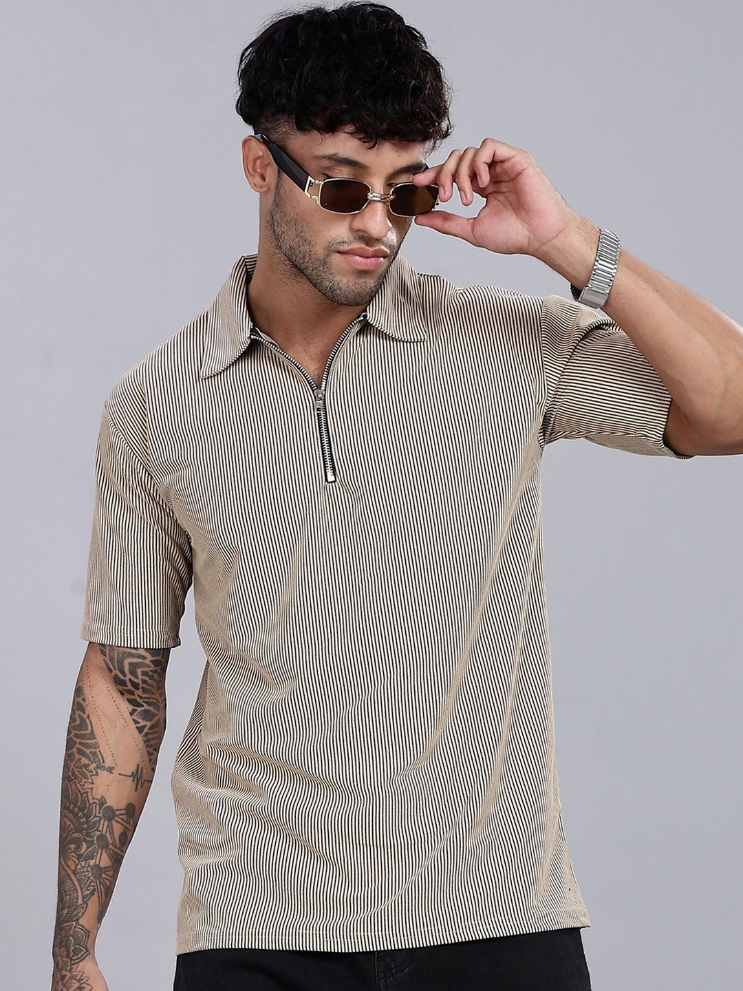 MaverIQ Men Striped Polo Collar T-shirt