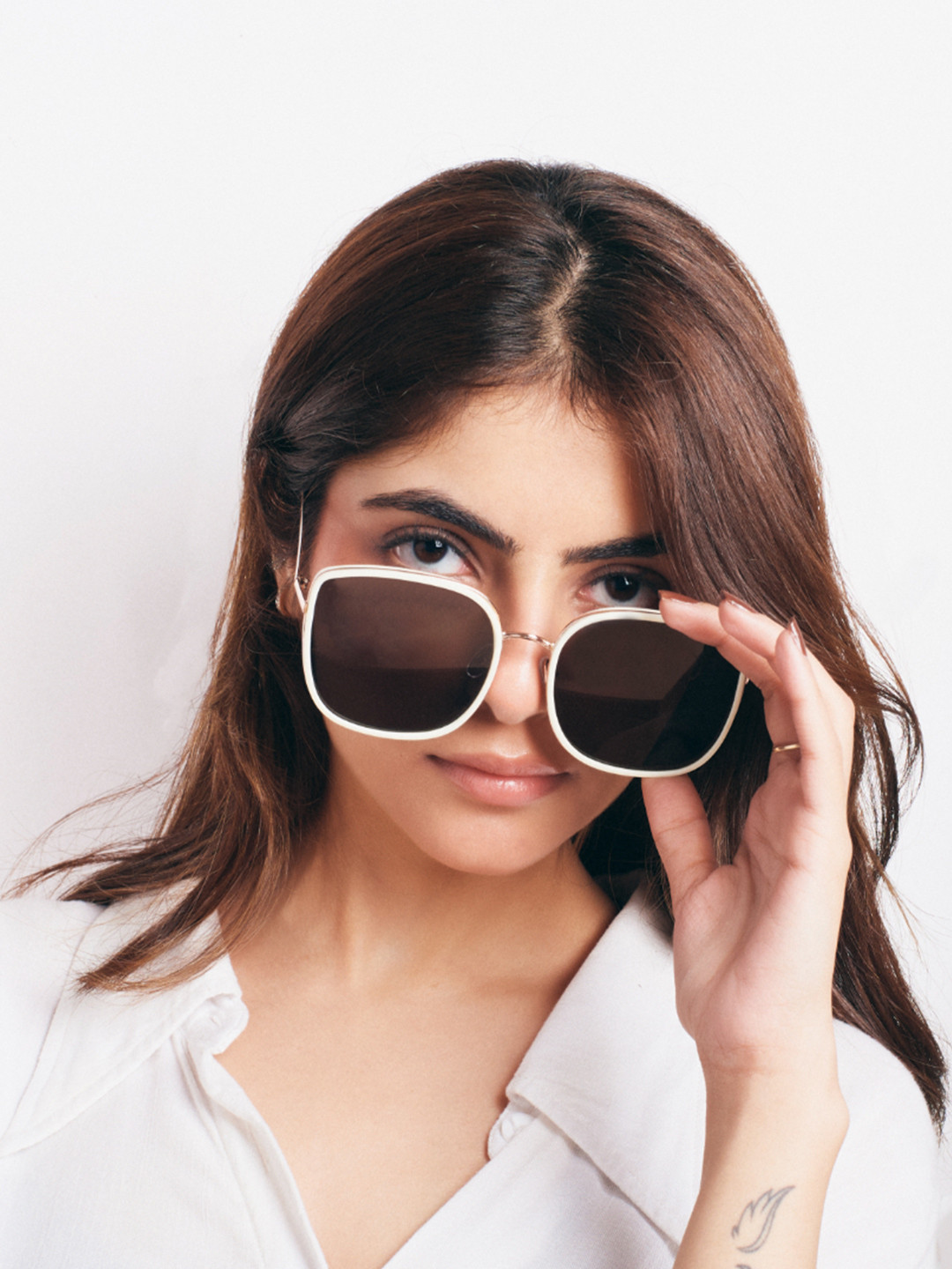 SALTY Women Black Lens & White Square Sunglasses with