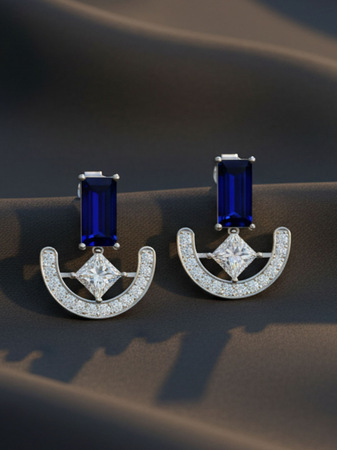 Kicky And Perky 925 Sterling Silver Baguette Shape Lolite & Moissanite Studded Earring