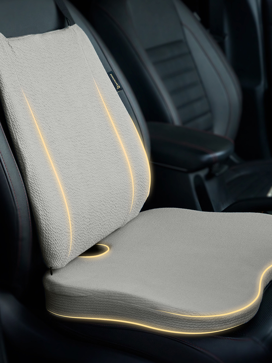 betterhood Grey 2-Pcs Memory Foam Ergonomic Lumbar Back Support & Car Seat Cushion Combo