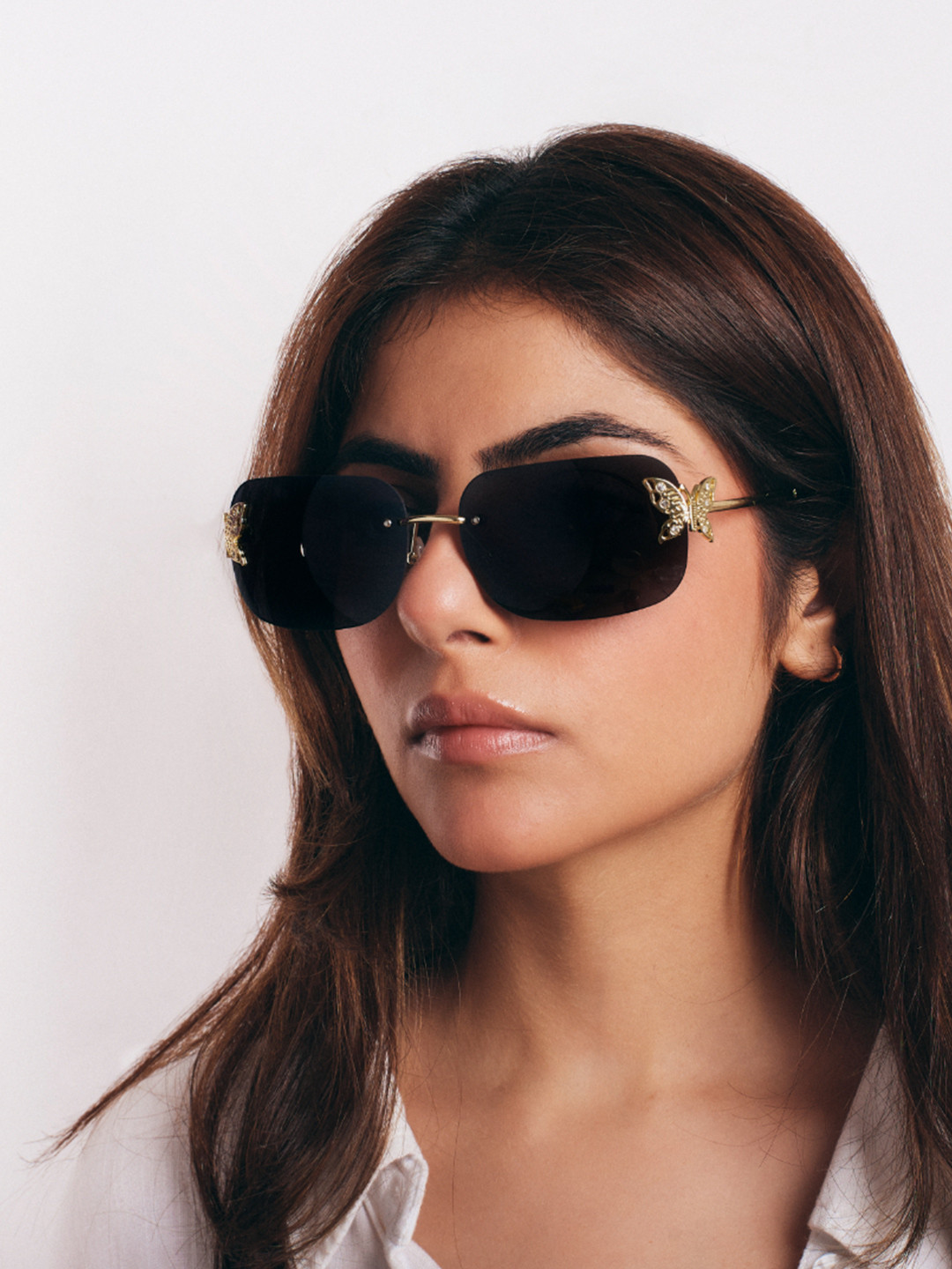 SALTY Women Butterfly Accent UV400 Protection Rimless Sunglasses  SG0031-G-BK