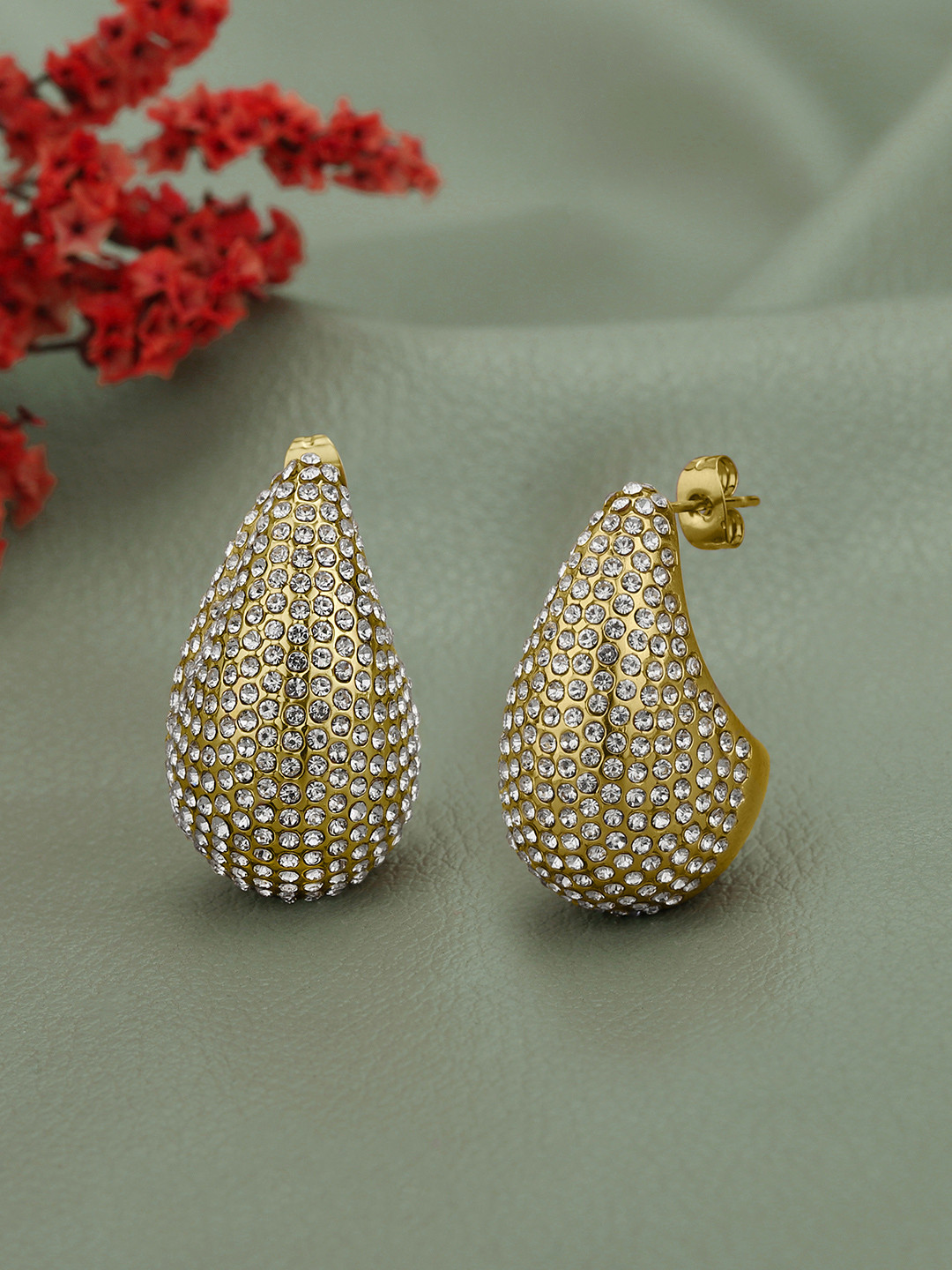 Carlton London 18K Gold Plated CZ Teardrop Bold Stud Earring