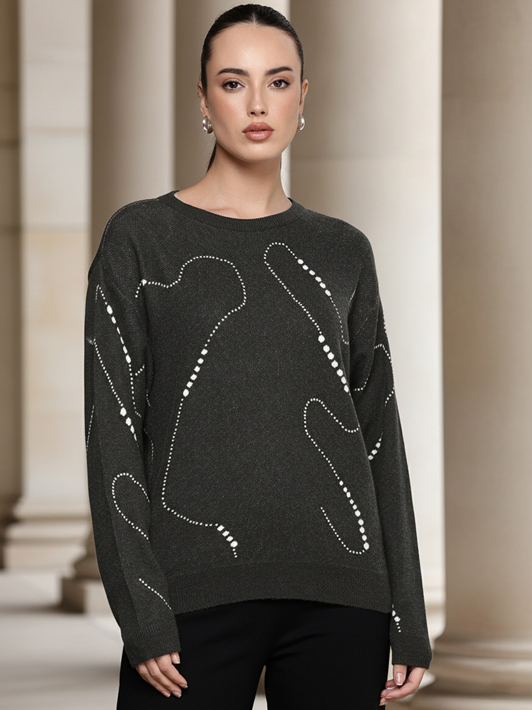 bebe Women Self Design Abstract Pullover Sweaters