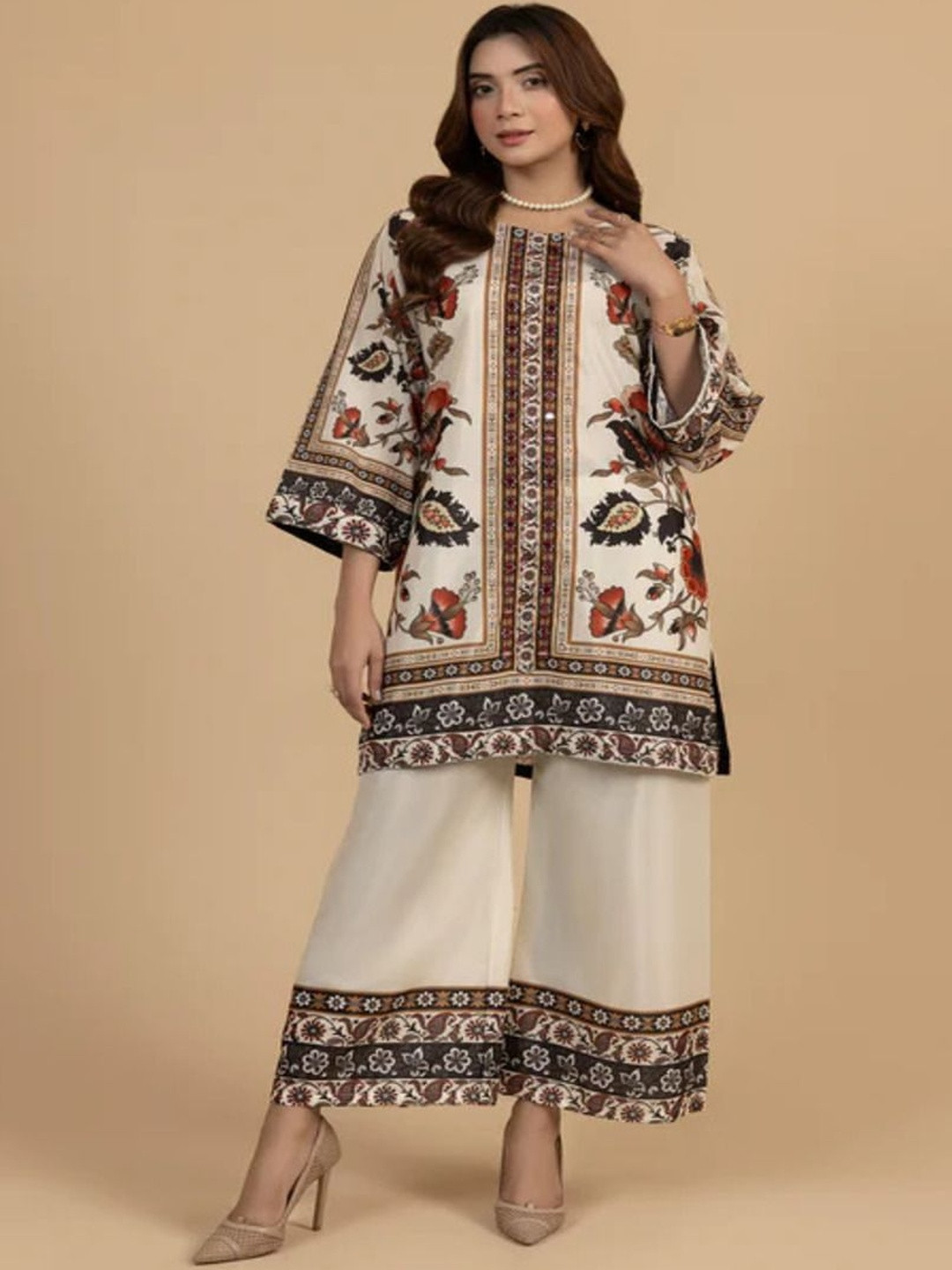 Swibona Casual Printed Round Neck Tunic & Palazzos Co-Ords