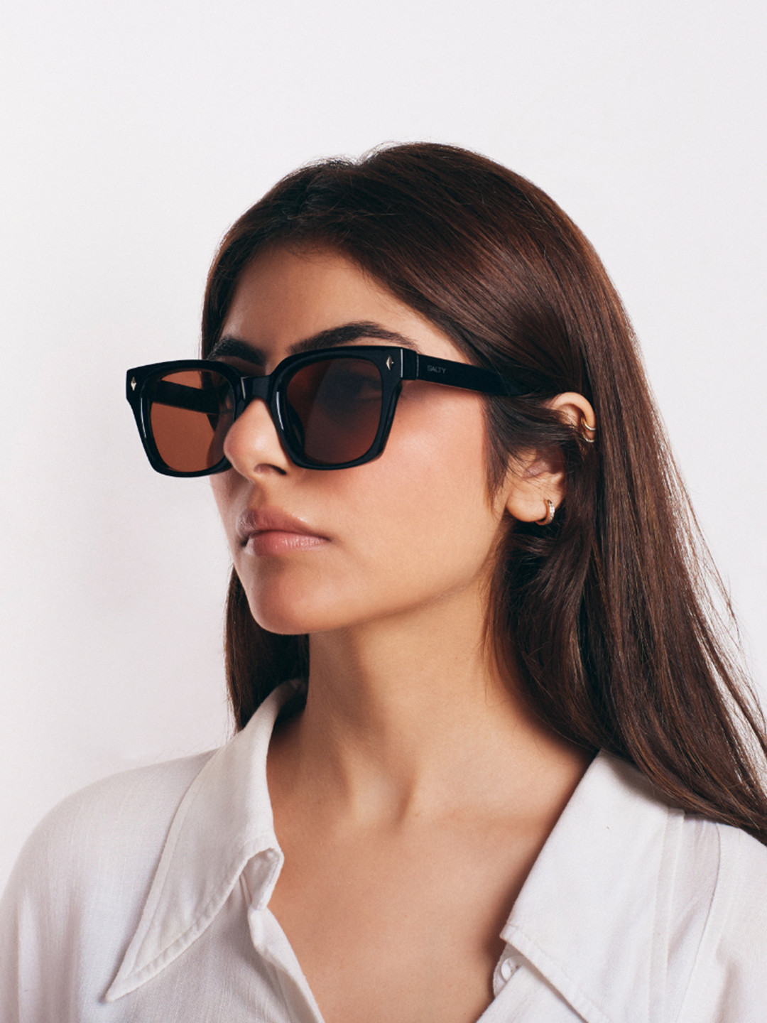 SALTY Women Brown Lens & Black Rectangle Sunglasses SG0048-BK-BR-Brown