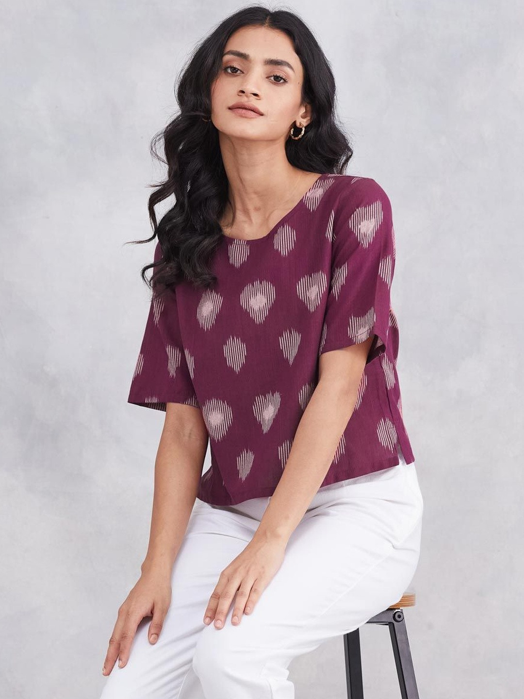 Fabindia Print Ethnic Cotton Crop Top
