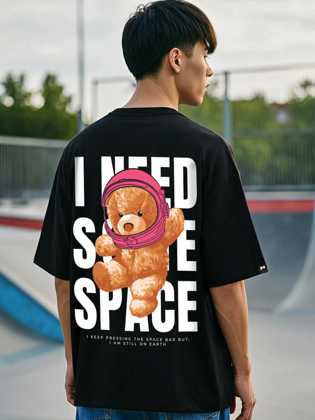 Bewakoof Men Black Printed Oversized T-shirt