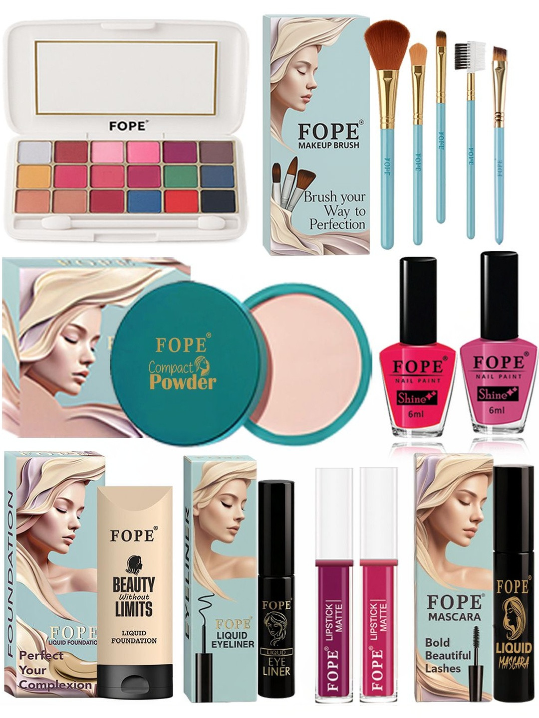 FOPE Set Of 14 Long Lasting Smudge Proof Party Glam Makeup Combo