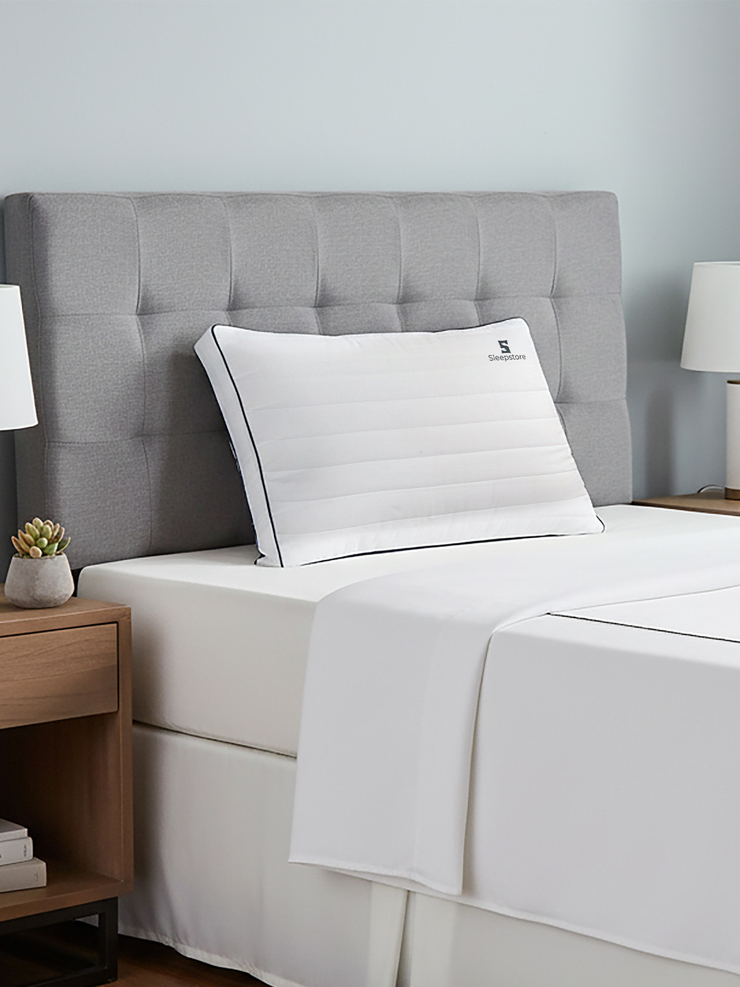 Sleepstore Granules White Solid Quilted Firm Pillow 27 X 18 Inches