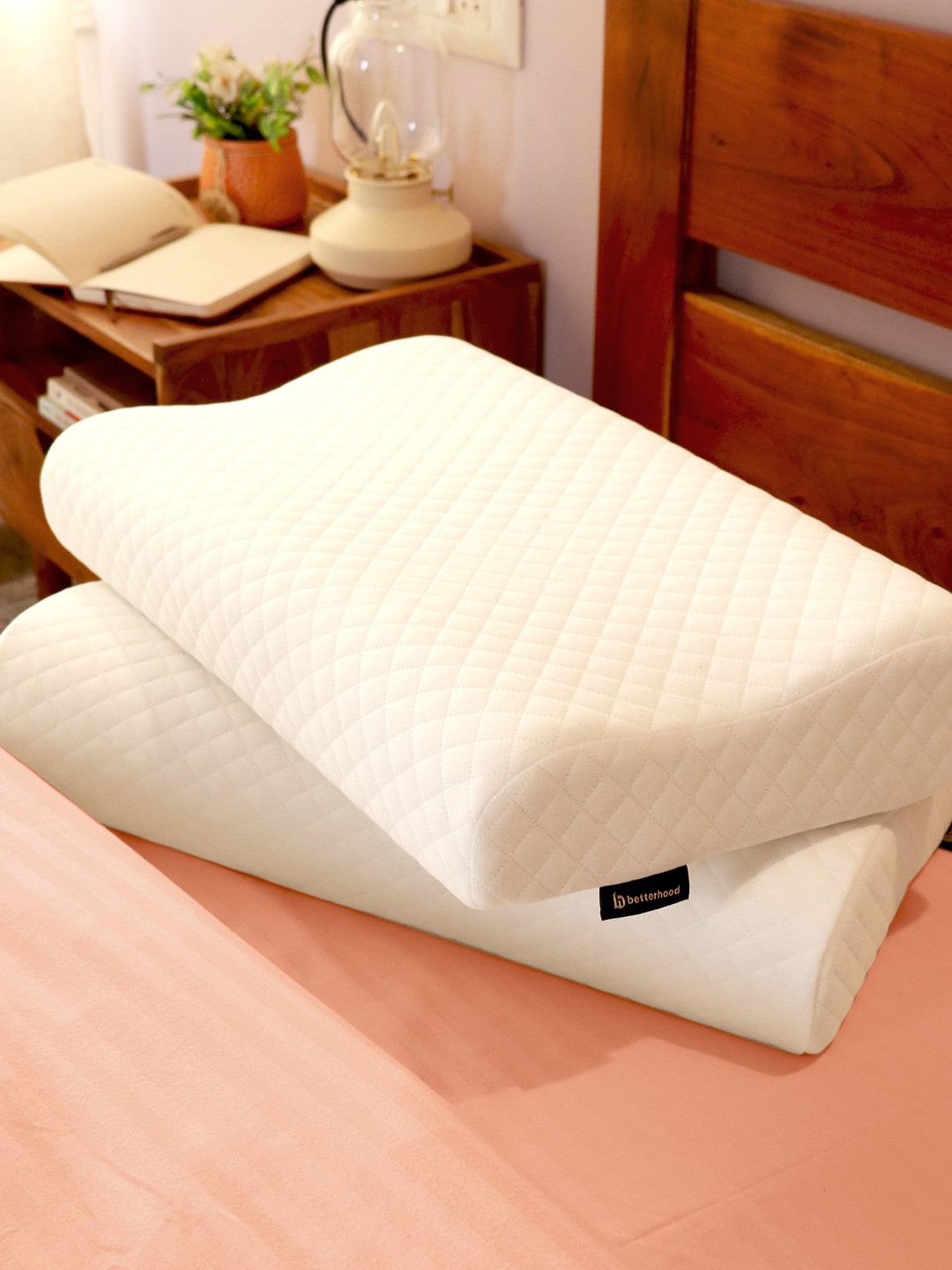 betterhood White Pack of 2 Memory Foam Ergonomic Dual Height Small Cervical Sleep Pillow