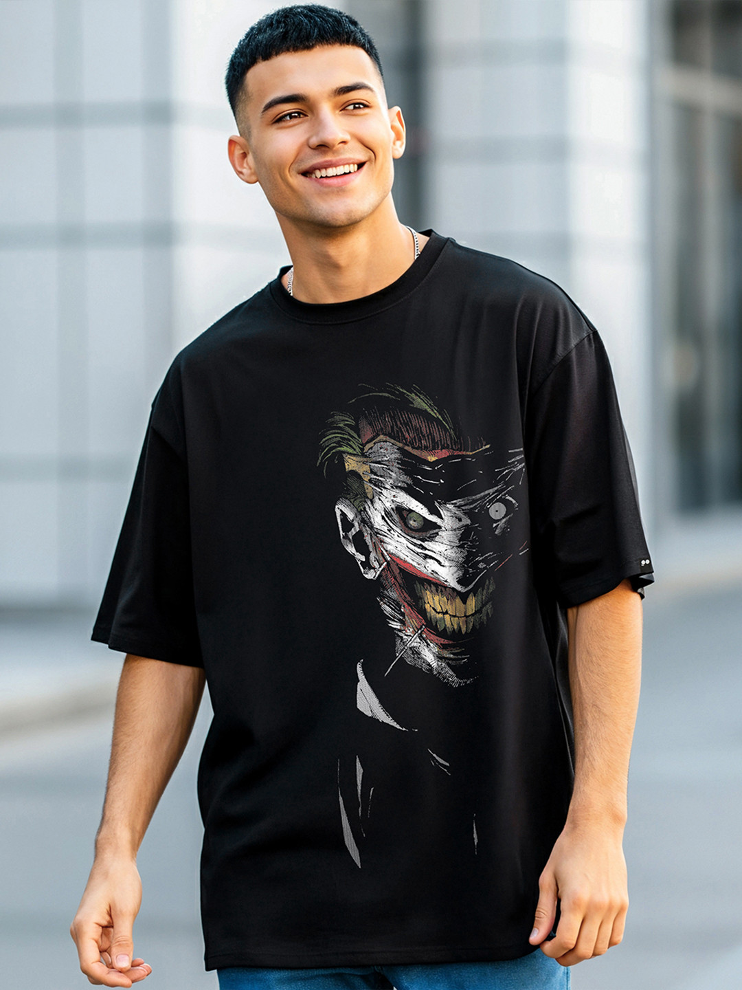 Bewakoof Black DC Comics Graphic Printed Pure Cotton Oversized T-shirt