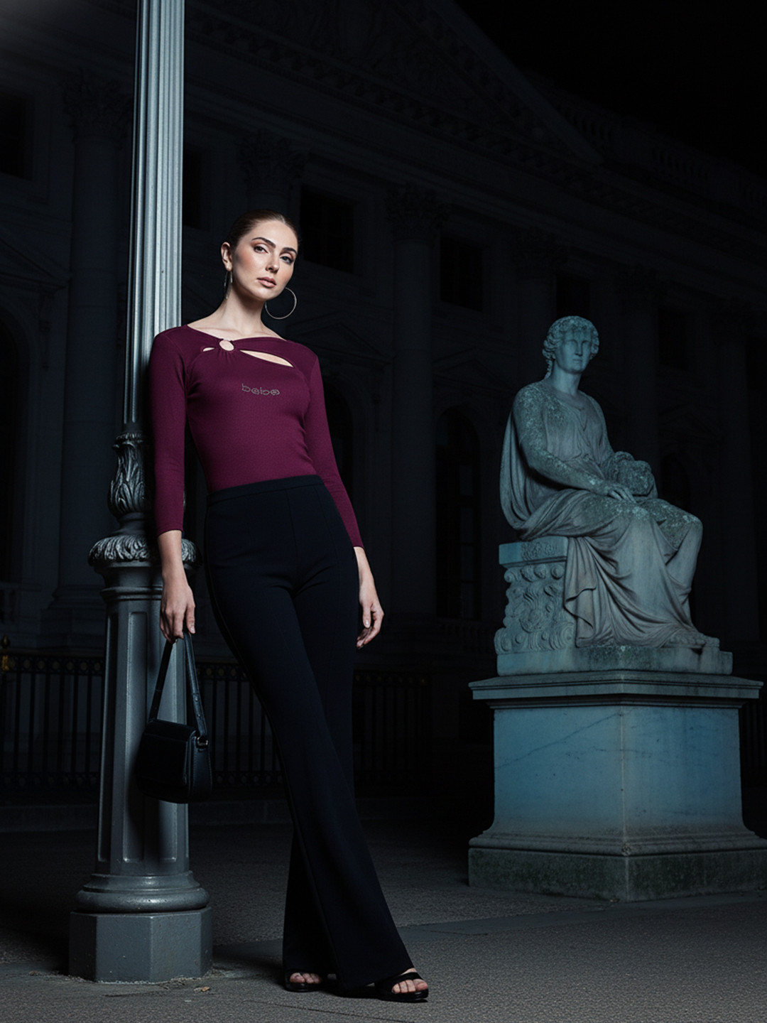 bebe Asymmetric Neck Long Sleeve Top