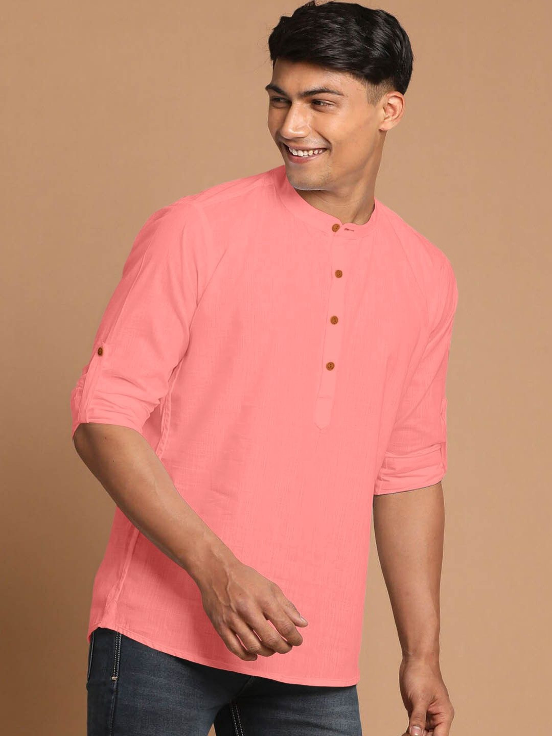ZBIO Men Mandarin Collar Straight Full Sleeve Kurta