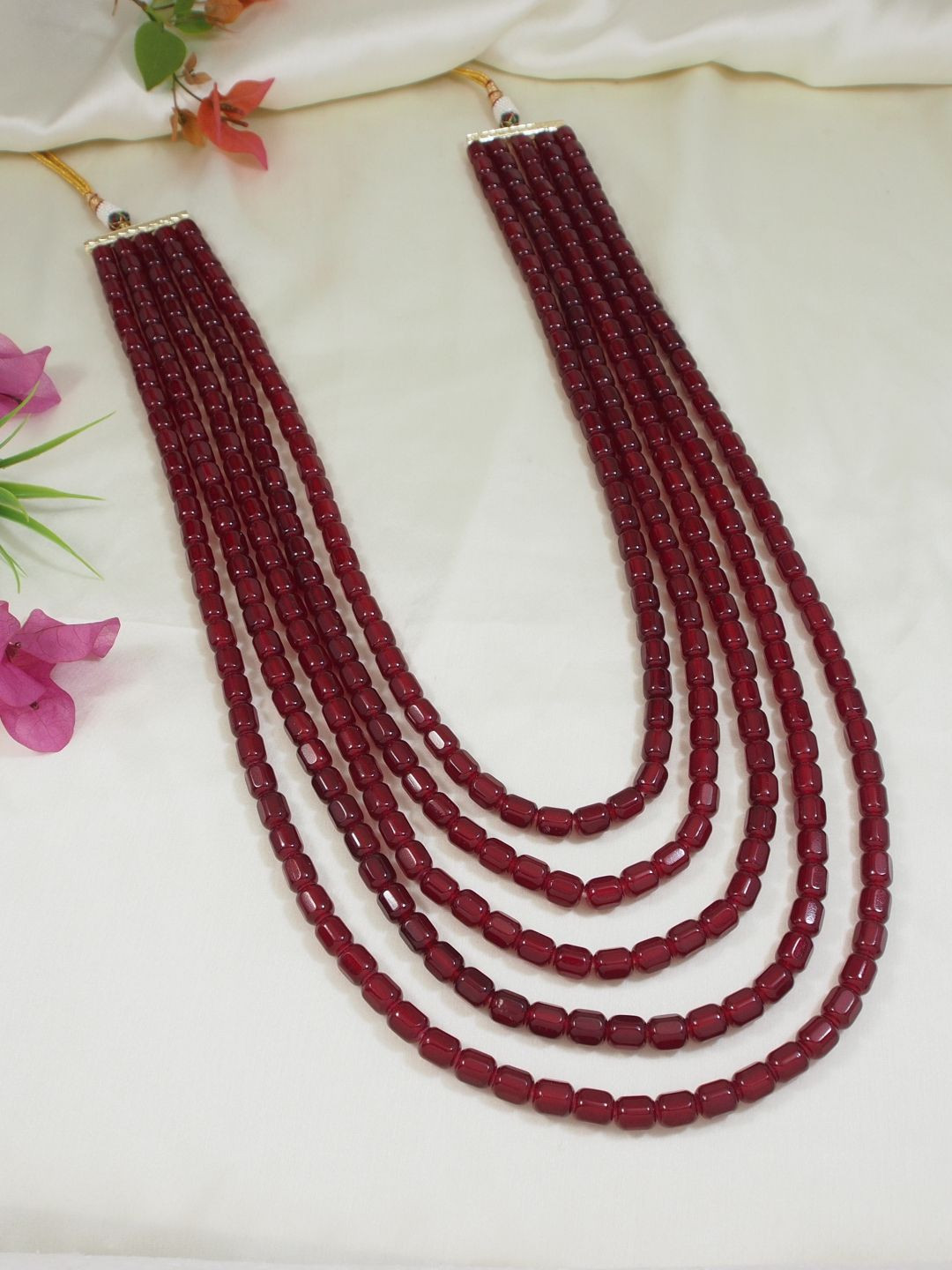 I Jewels 5 Layered Artificial Beads Statement Necklace