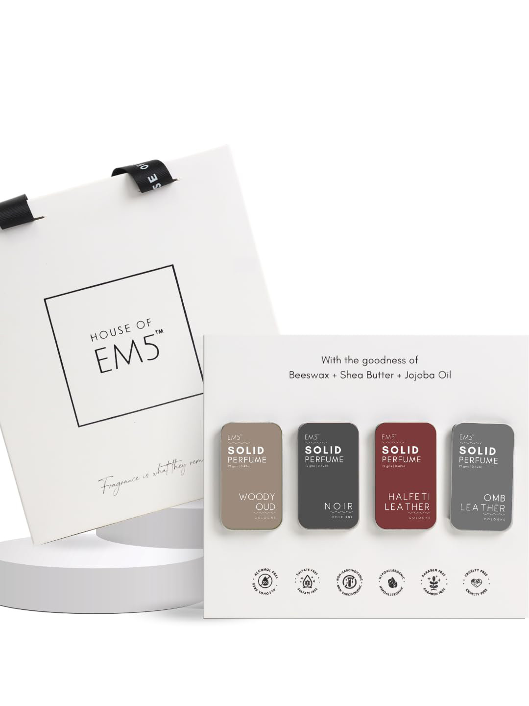 EM5 Men Set Of 4 Woody Oud, Noir, Halfeti Leather & Omb Leather Solid Perfume - 12 g Each