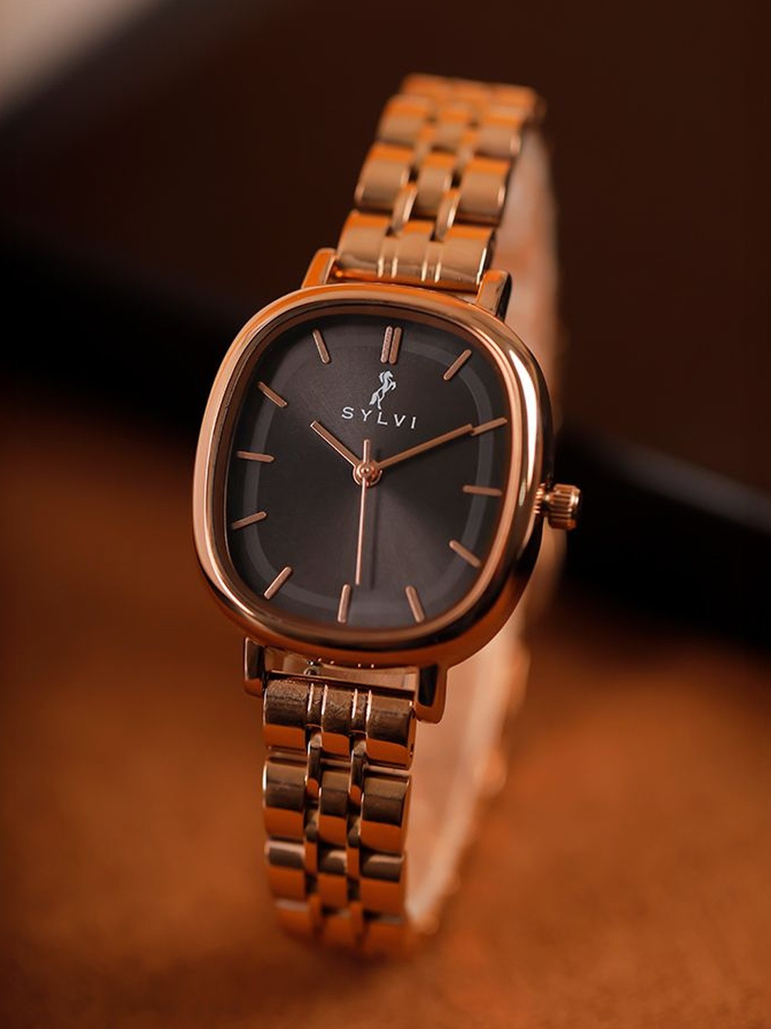 Sylvi Women Patterned Dial & Stainless Steel Straps Analogue Multi Function Watch ELR-Blk-Rose-Chain