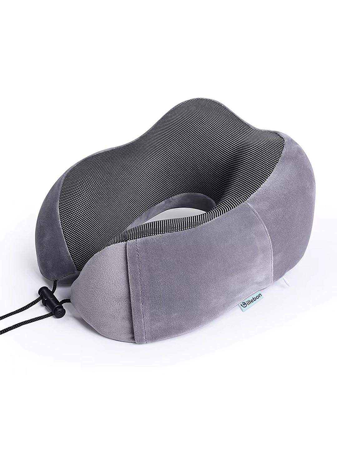 BILLEBON Grey Solid Polycotton Breathable Firm Memory Foam Travel Pillow-4 x 25 x 25 cm