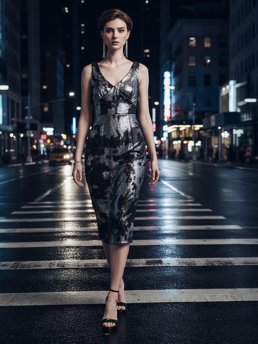 bebe Abstract Print Gathers Sheath Party Midi Dress