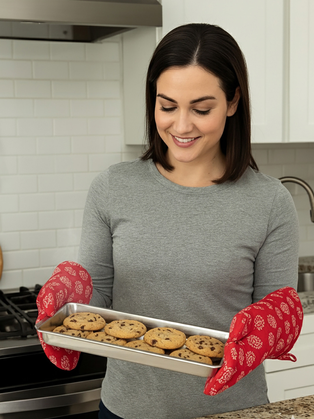 Kuber Industries 2-Pcs Maroon Printed Hanging LoopOvenMitts