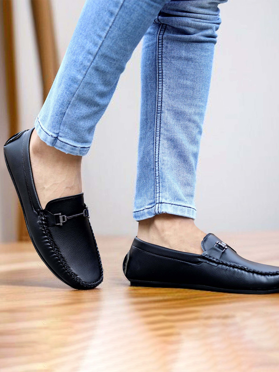 aadi Men Black Slip On Casual Loafers Shoes