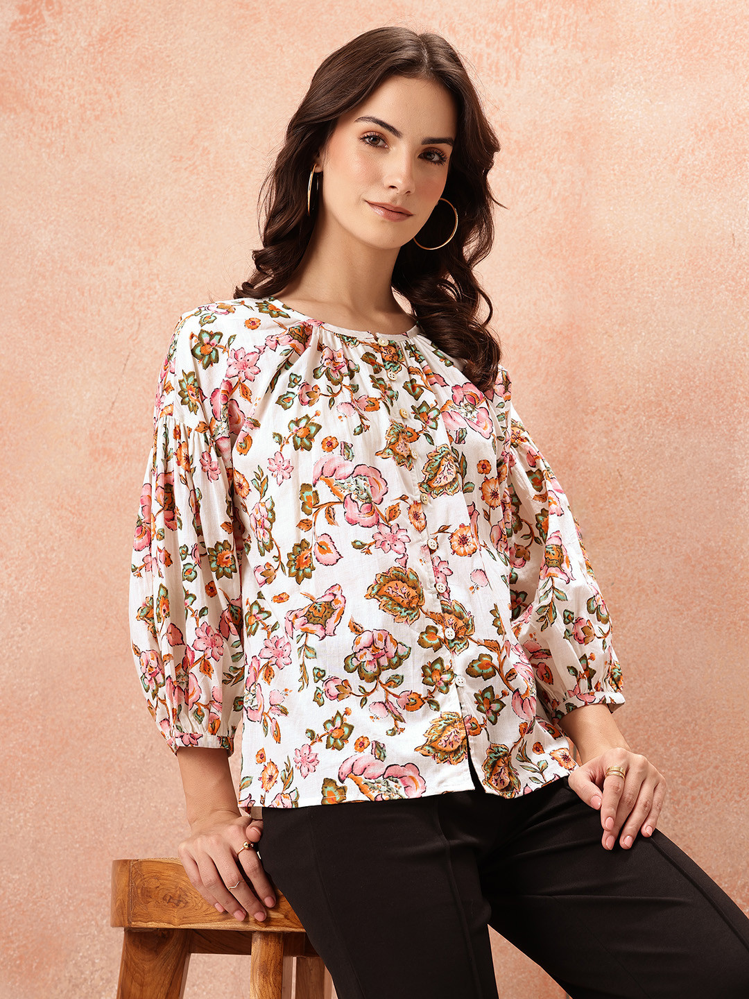 Routes by All About You Floral Printed Puff Sleeves Casual Shirt