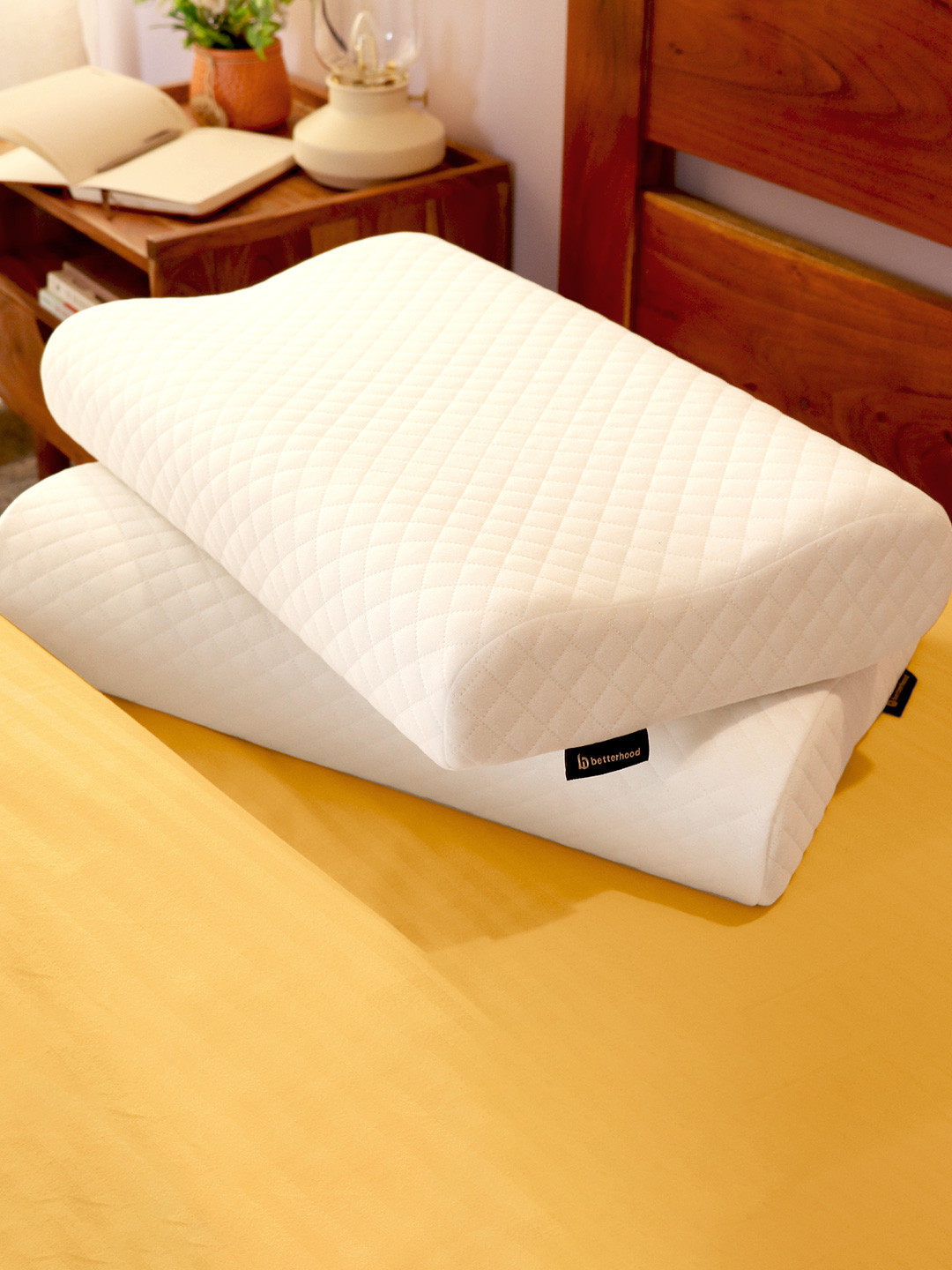 betterhood Pack of 2 White Memory Foam Ergonomic Dual Height Large Cervical Sleep Pillows