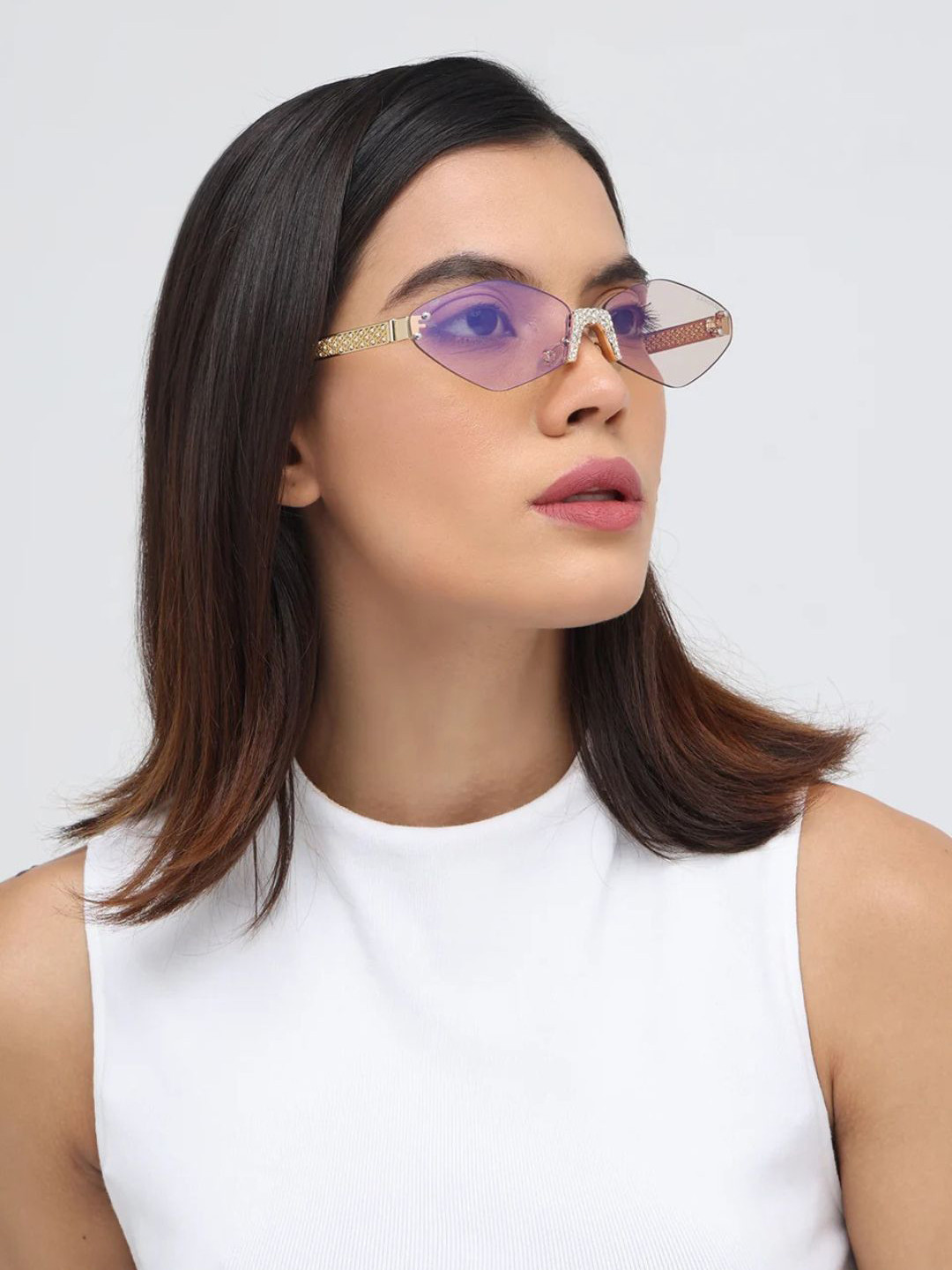 ZAADRAN Unisex Golden Champagne Rimless Cateye Sunglass