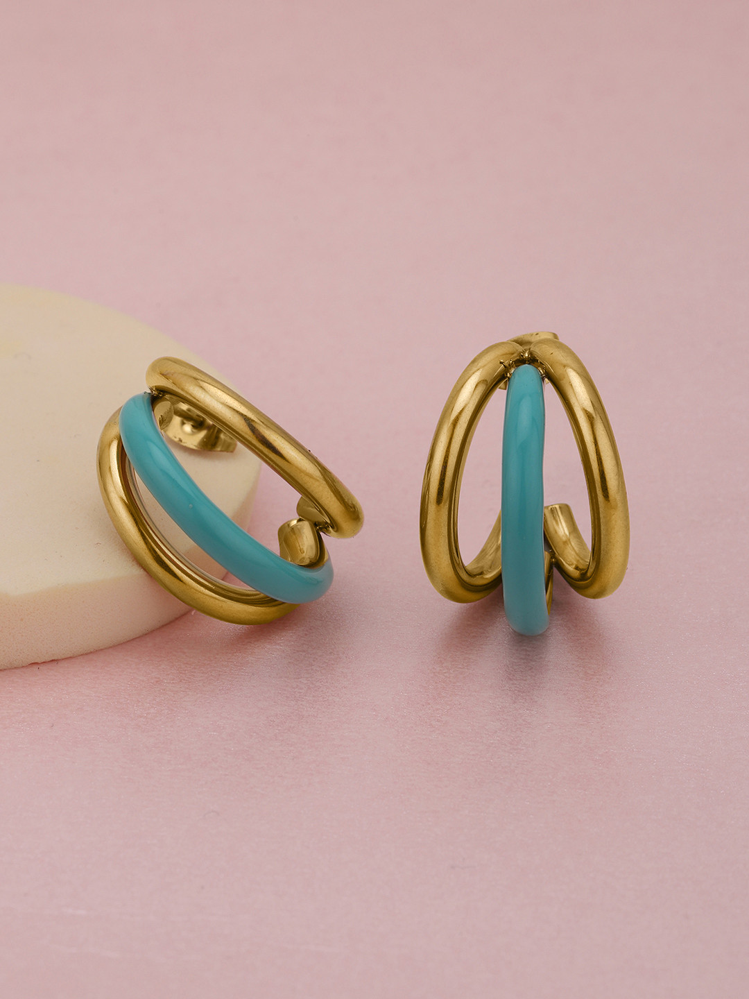 Carlton London Genz 18K Gold Plated Enamel Triple Layered Half Hoop Earring