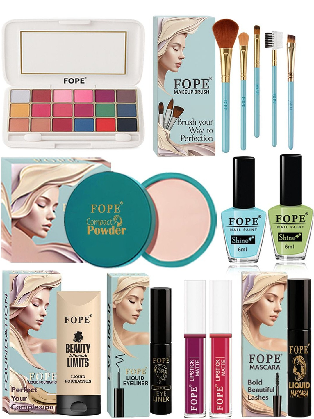 FOPE Set Of 14 Long Lasting Smudge Proof Party Glam Makeup Combo