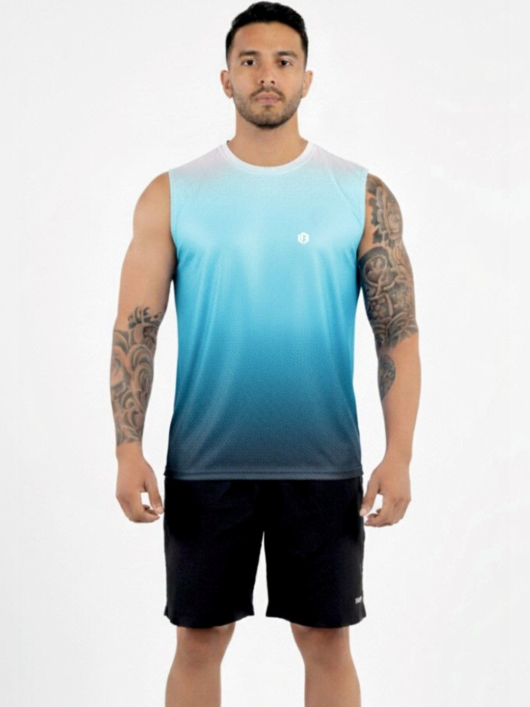 UNBEATEN  Blue & White Round Neck Regular Fit Short Sleeve Running T-Shirt of Unbeaten