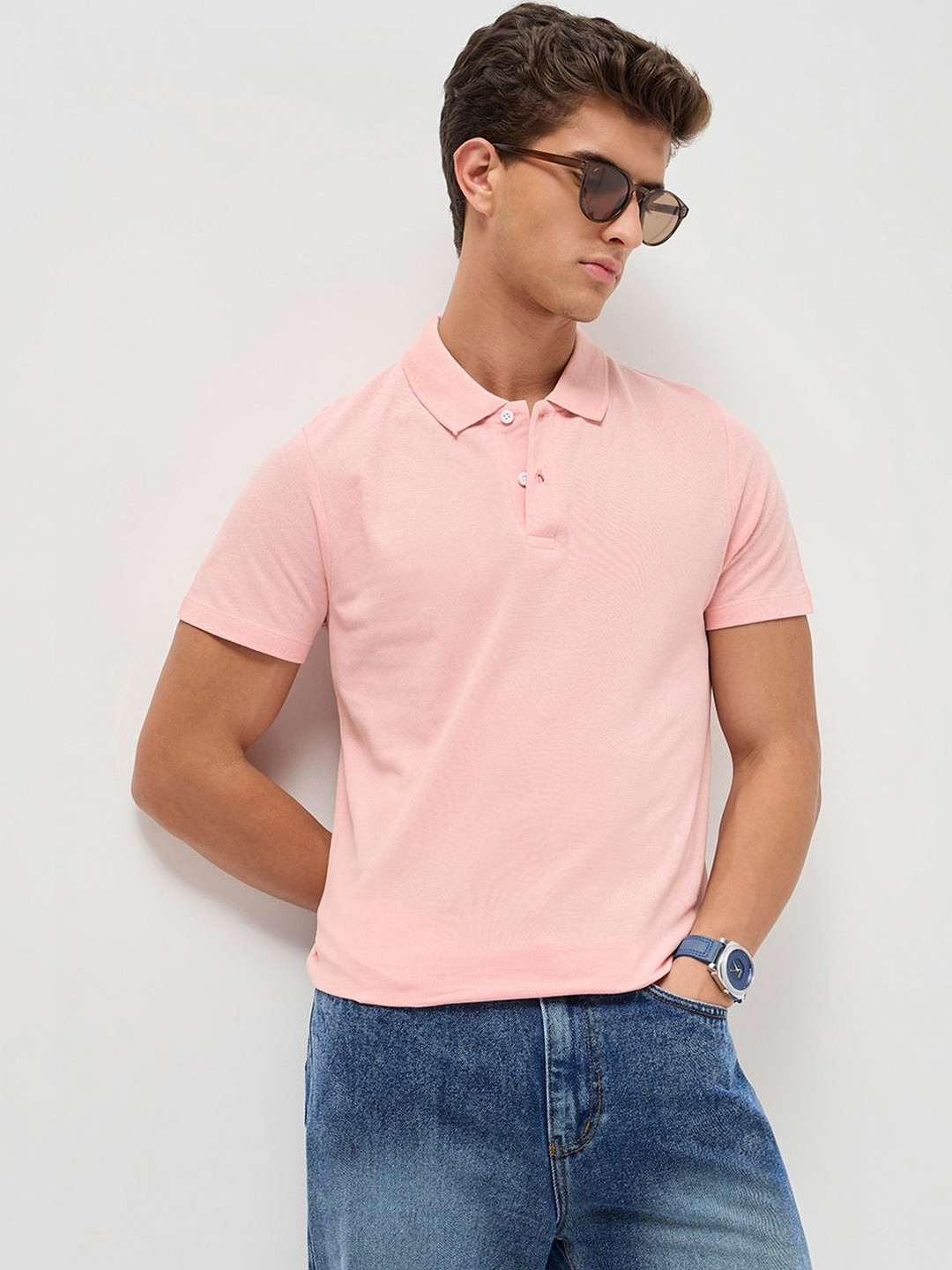 Urbano Fashion Men's Dusty Pink Solid Regular Fit Half Sleeve Cotton Polo T-Shirt