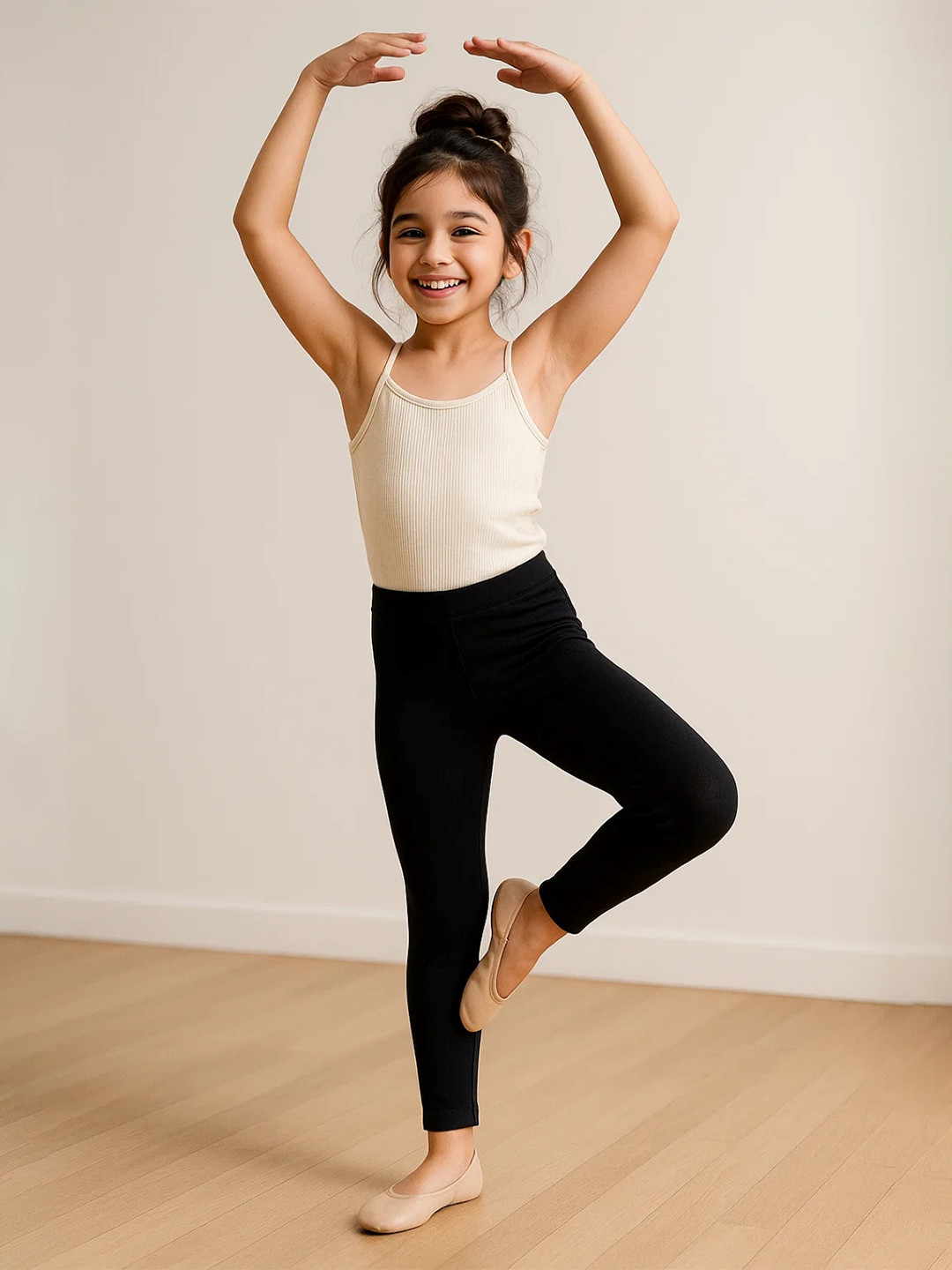 TALES & STORIES Girls Solid Black Slim-Fit Ankle Length Cotton Leggings