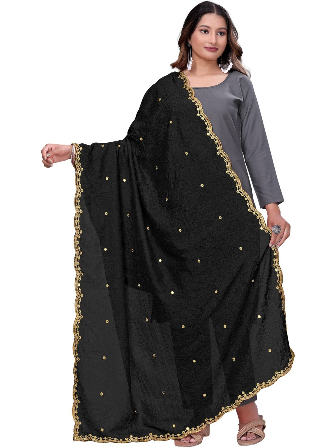 Kemza Women Vichitra Silk Mirror Work Embroidered Dupatta