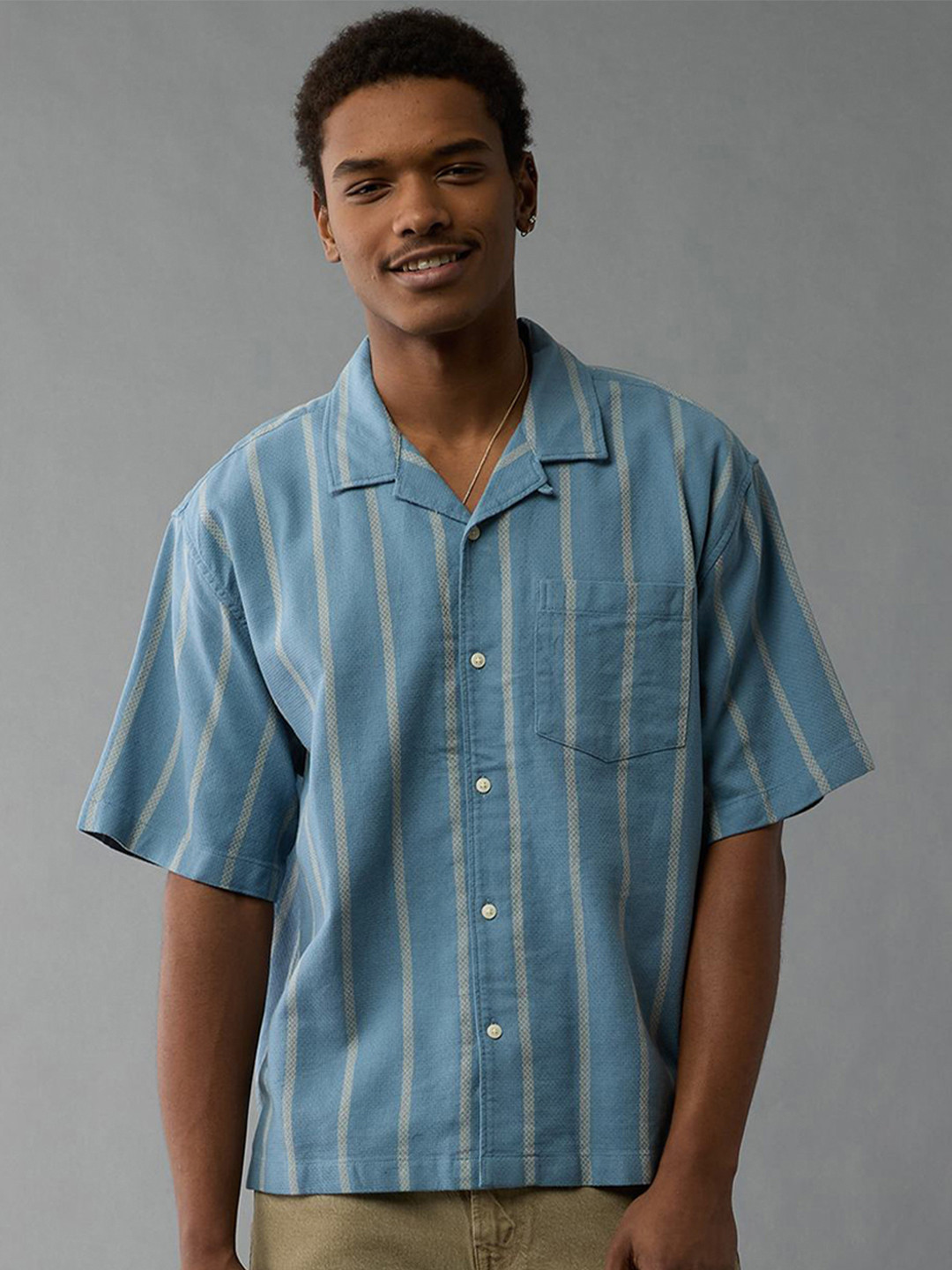 AMERICAN EAGLE OUTFITTERS Men Vertical Striped Cotton Shacket