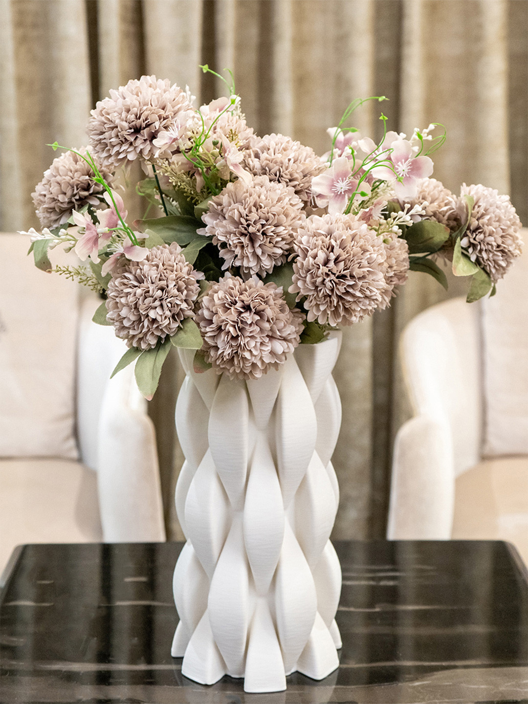 AARVI DECOR STUDIO Set Of 8 Chrysanthemums Silk Bunch Single Stem Flower