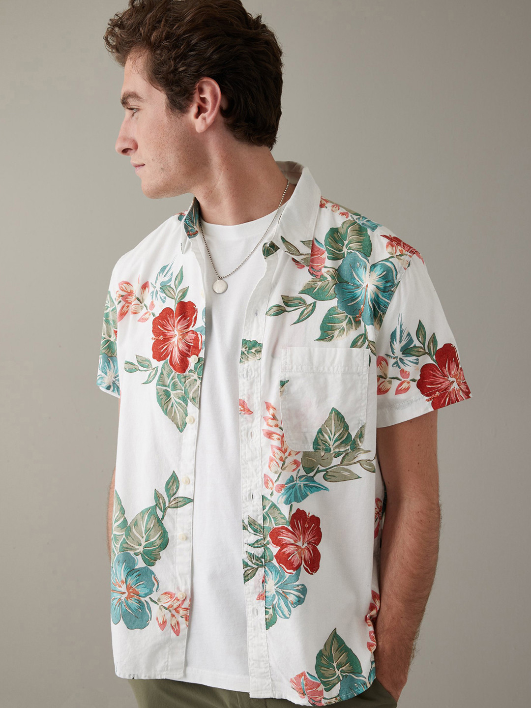 AMERICAN EAGLE OUTFITTERS Floral Printed Cotton Linen Casual Shirt
