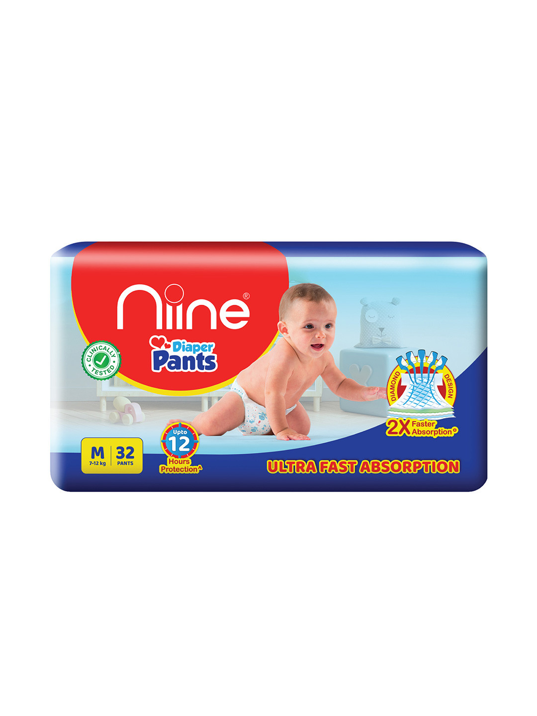 Niine M Cotton Baby Diaper Pants Overnight Leakage Protection 2X Absorb 32 Pants