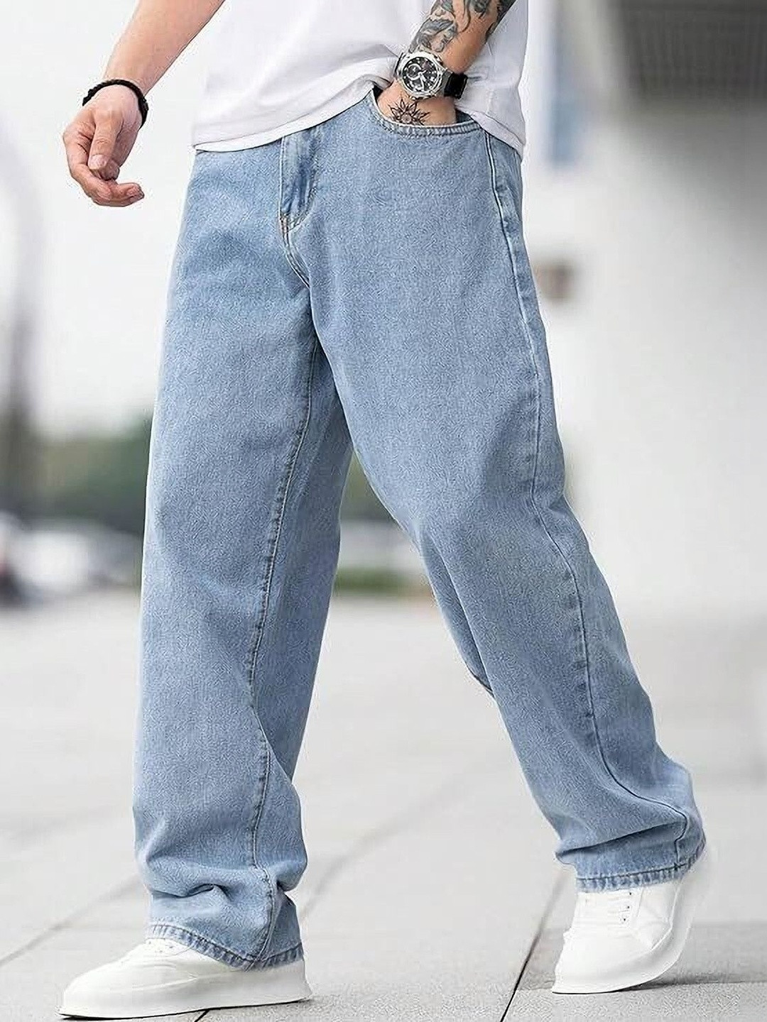 MARK VIEW Men Wide Leg Mid-Rise Light Fade Jeans