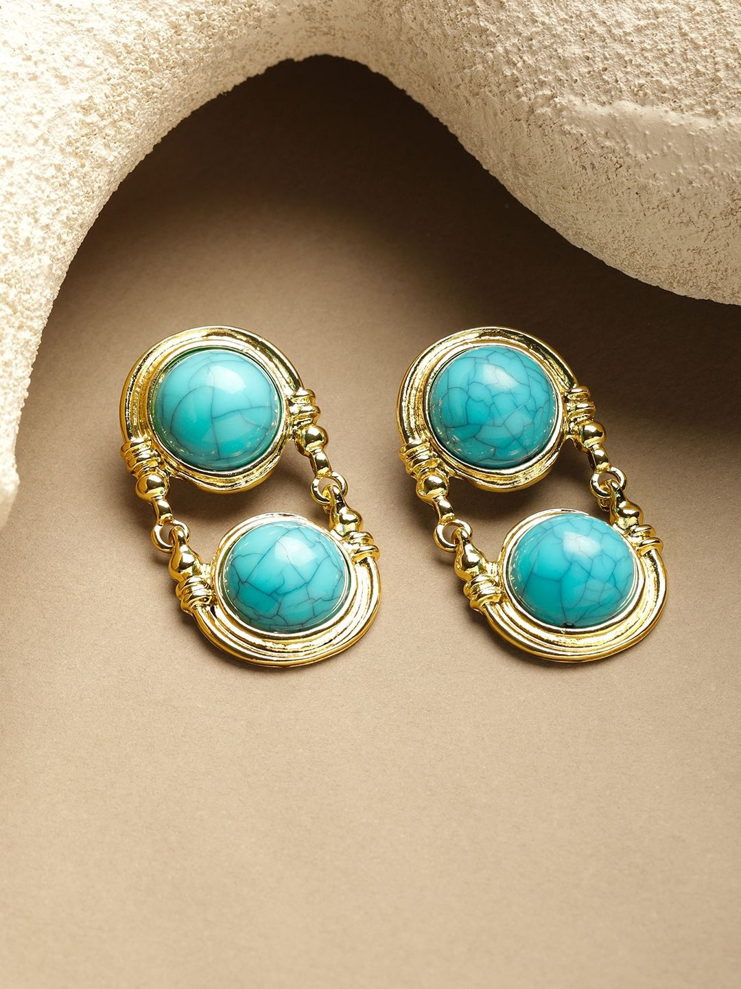 Rubans 18K Gold Plated Turquoise Studded Spherical Drop Earrings